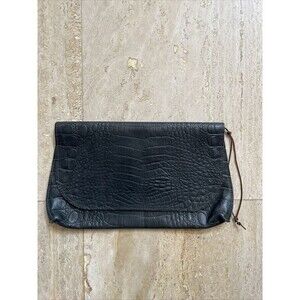 Vtg Handmade B May Leather Croc Embossed‎ Clutch or Cosmetic Makeup Bag